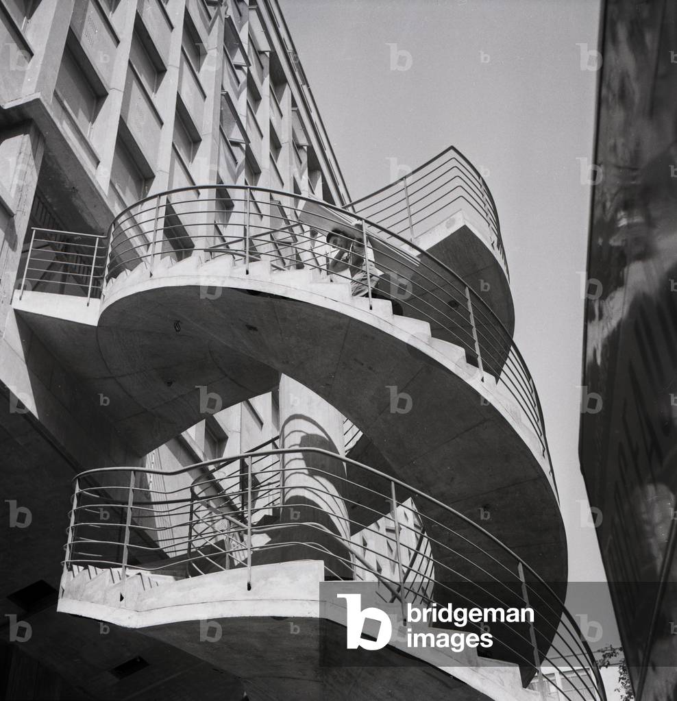 Exterior Staircase of Science University, Paris, June 9, 1961 (b/w photo)