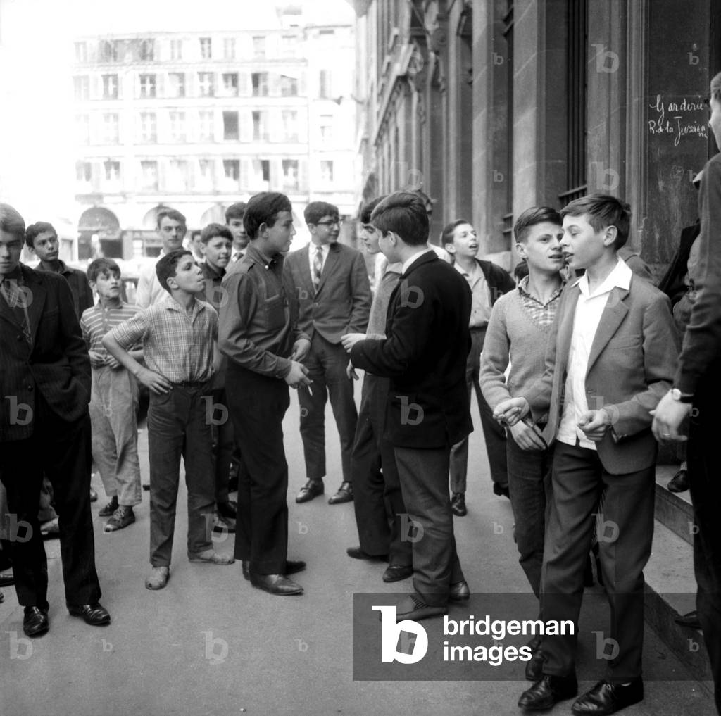 Young Candidates After Examination of Basic School-Leaving Qualification, Paris, June 14, 1962 (b/w photo)