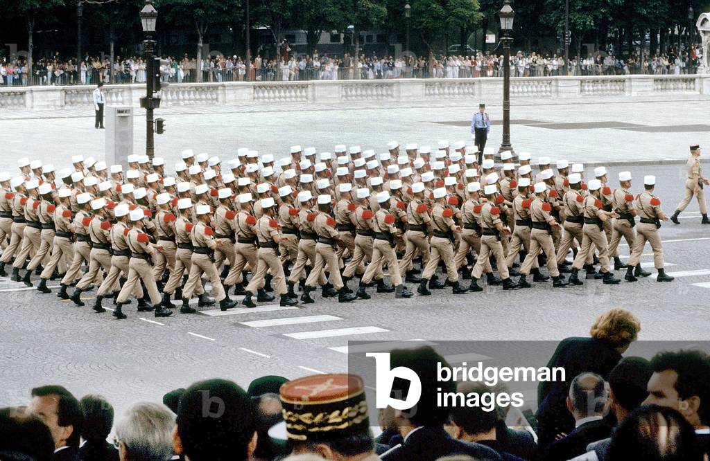 Parade of The French Foreign Legion on The Champs Elysees Avenue in Paris on Bastille-Day July 14, 1987 (photo)
