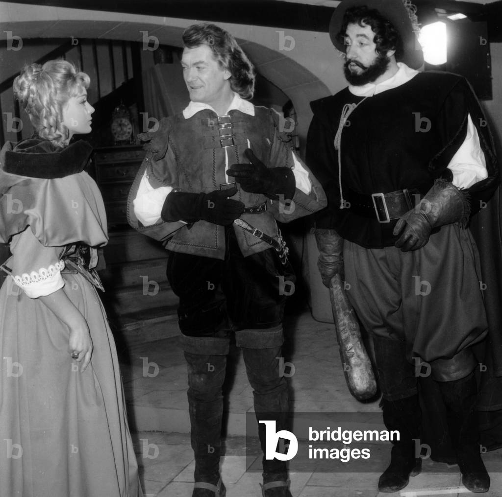 Genevieve Grad, Philippe Noiret and Jean Marais on Set of Film 
