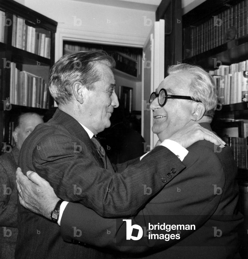 Marcel Pagnol Congratulating Marcel Achard, 1953 (b/w photo)