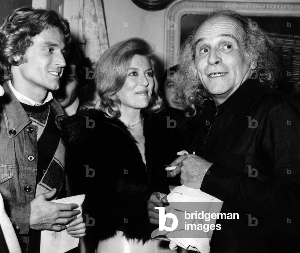 Singer Leo Ferre After Concert in Olympia Congratulated By Nicole Courcel October 25, 1972 (b/w photo)