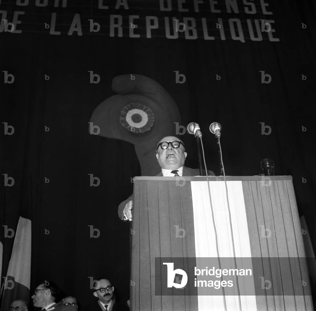 Speech during The Meeting For The French Republic, Vel D'Hiv, Paris, March 19, 1958 (b/w photo)