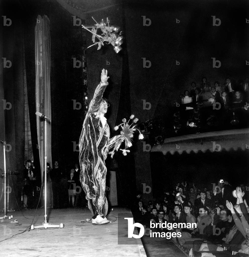 Mick Jagger during Concert of The Rolling Stones at Olympia April 12, 1967 (b/w photo)