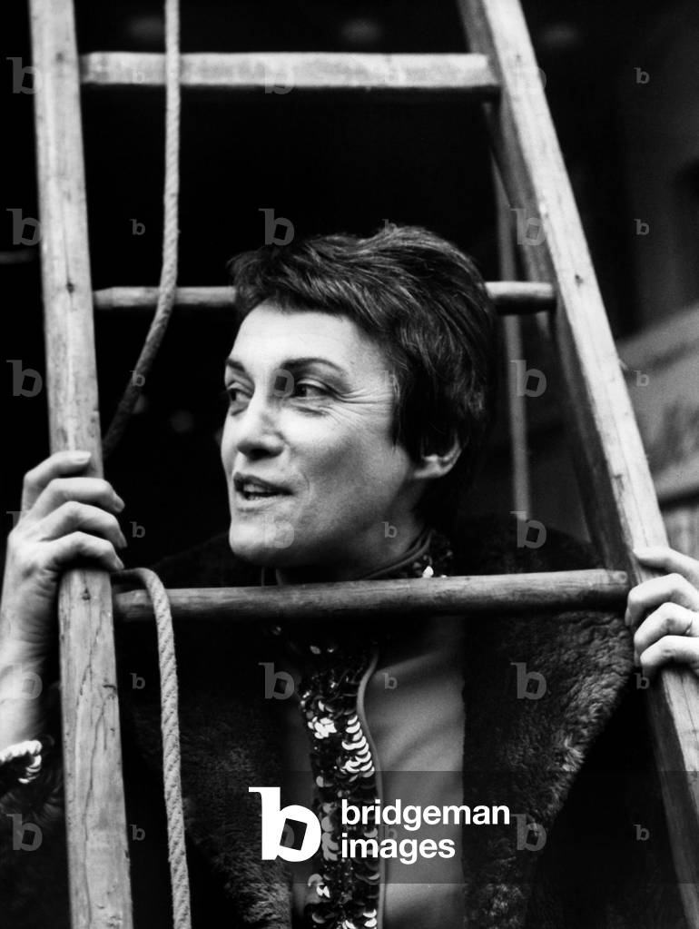 Singer Georgette Plana in front of Olympia Before Her New Show March 25, 1969 (b/w photo)