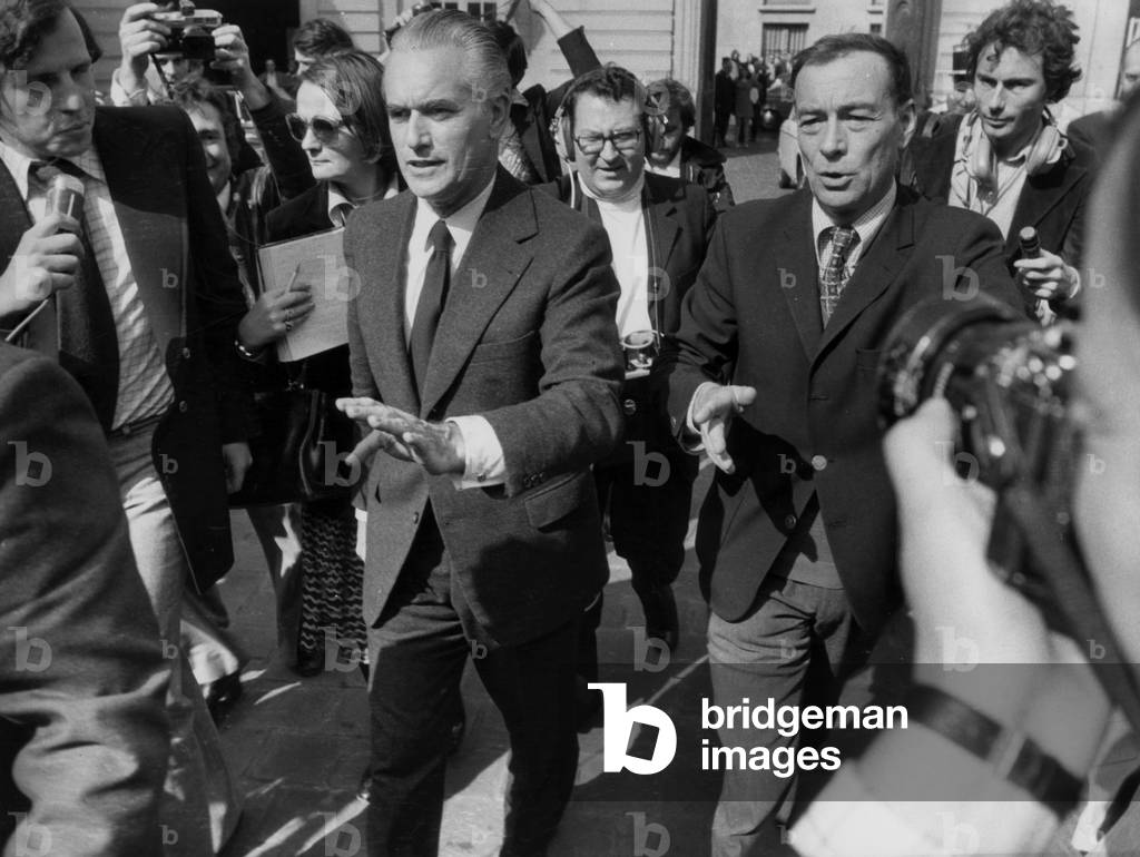 Jacques Chaban-Delmas, Candidate For 1974 Presidential Election, Atfer Meeting With Pierremessmer at Matignon Hotel in Paris on April 9, 1974 (b/w photo)