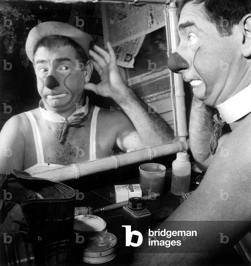 Clown Zavatta Preparing For Act at Medrano Circus in Paris December 8, 1961 (b/w photo)