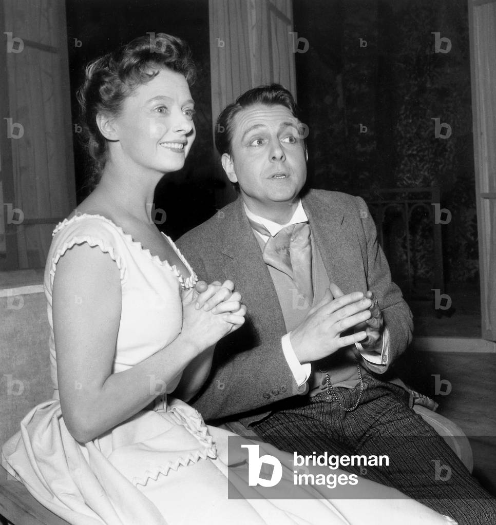 Simone Valere and Jean Desailly in Play Intermezzo on March 18, 1955, Paris (b/w photo)
