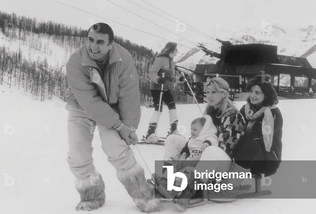 Aldo Maccione on Holidays at Winter Sports in Auron (South of France) After Shooting of Film 
