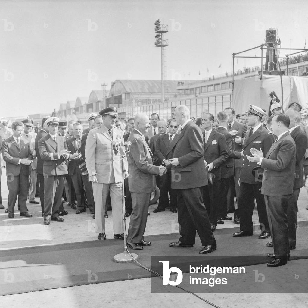 Visit of American president Dwight Eisenhower in Paris : here with French president Charles de Gaulle, September 2, 1959 (b/w photo)