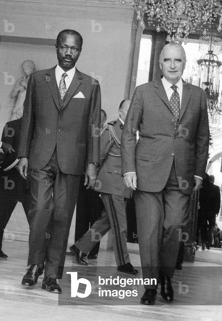 President of Chad Francois Ngarta Tombalbaye and French President Georges Pompidou at The Elysee in Paris April 6, 1972 (b/w photo)