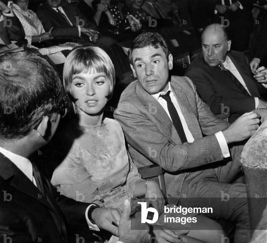 French Actress Marie France Pisier and Director Robert Hossein at Premiere of Film Marked Eyes in 1964 (b/w photo)
