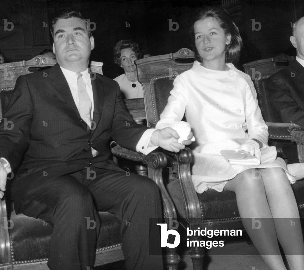 Pierre Salinger (1925-2004) Nearby To The Familiale Circle of The Kennedy and Ancient Spokesman of The President Johnf.Kennedy, He Married A Young French Journalist Nicole Gillamn in Paris, on June 18Th, 1965  (b/w photo)