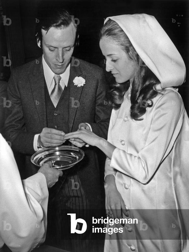 Wedding Of Princess Beatrice De Bourbon And Jean Bernard Venturini At The Church of Saint Honore D'Eylau Here During The Rings Exchange April 28, 1972 (b/w photo)