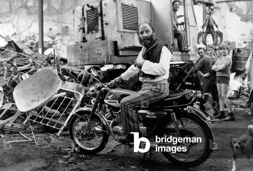 Sculptor Cesar on A Honda Moto Before The Compression September 3, 1971 (b/w photo)