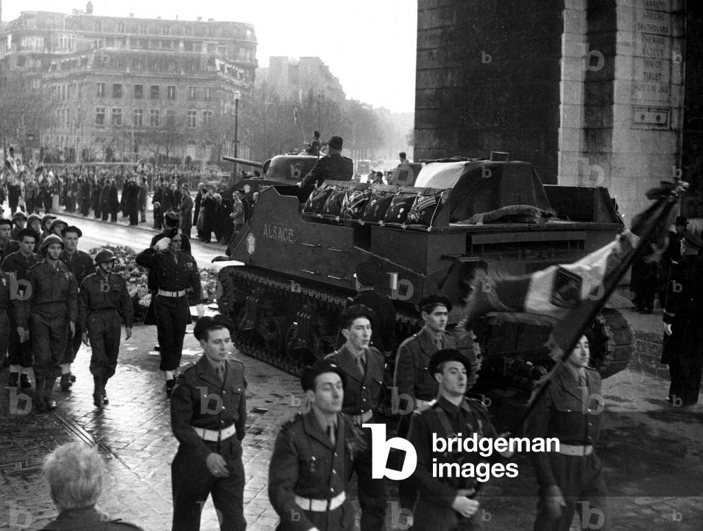 Funeral of general Leclerc: French Soldiers Parade, Paris, 1947 (b/w photo)