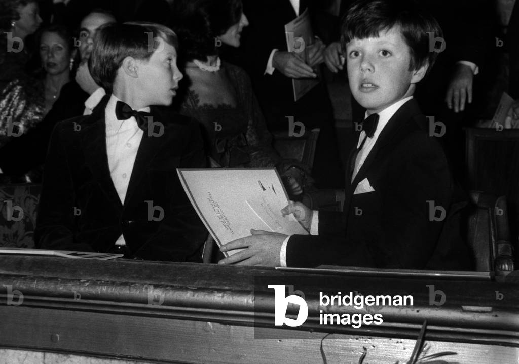 Princes Frederik and Joachim of Denmark, at The Theatre Des Champs Elysees, Paris, Attending A Ballet By The Royal Ballet of Denmark (Danse Festival) October 26, 1981 (b/w photo)