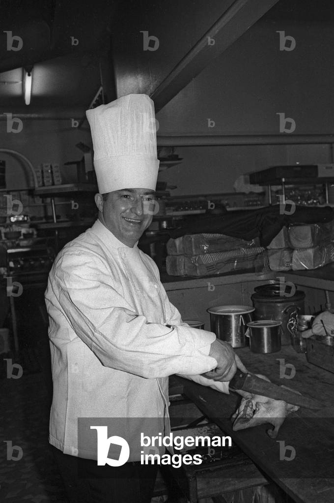 French cook Georges Dumas, April 1973 (b/w photo)