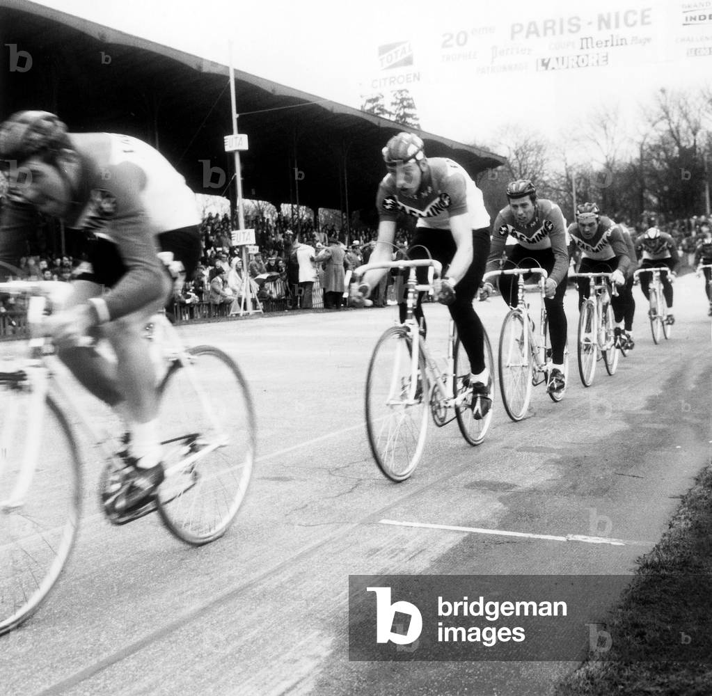 Starting Line For Paris - Nice Cycling Race March 08, 1970 (b/w photo)