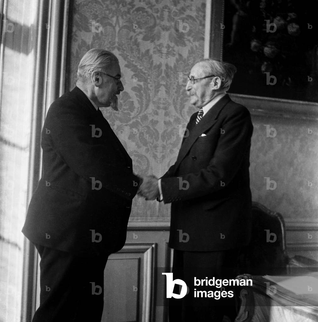 Transfer of Power From Leon Blum  and Paul Ramadie , Paris 1947 (b/w photo)