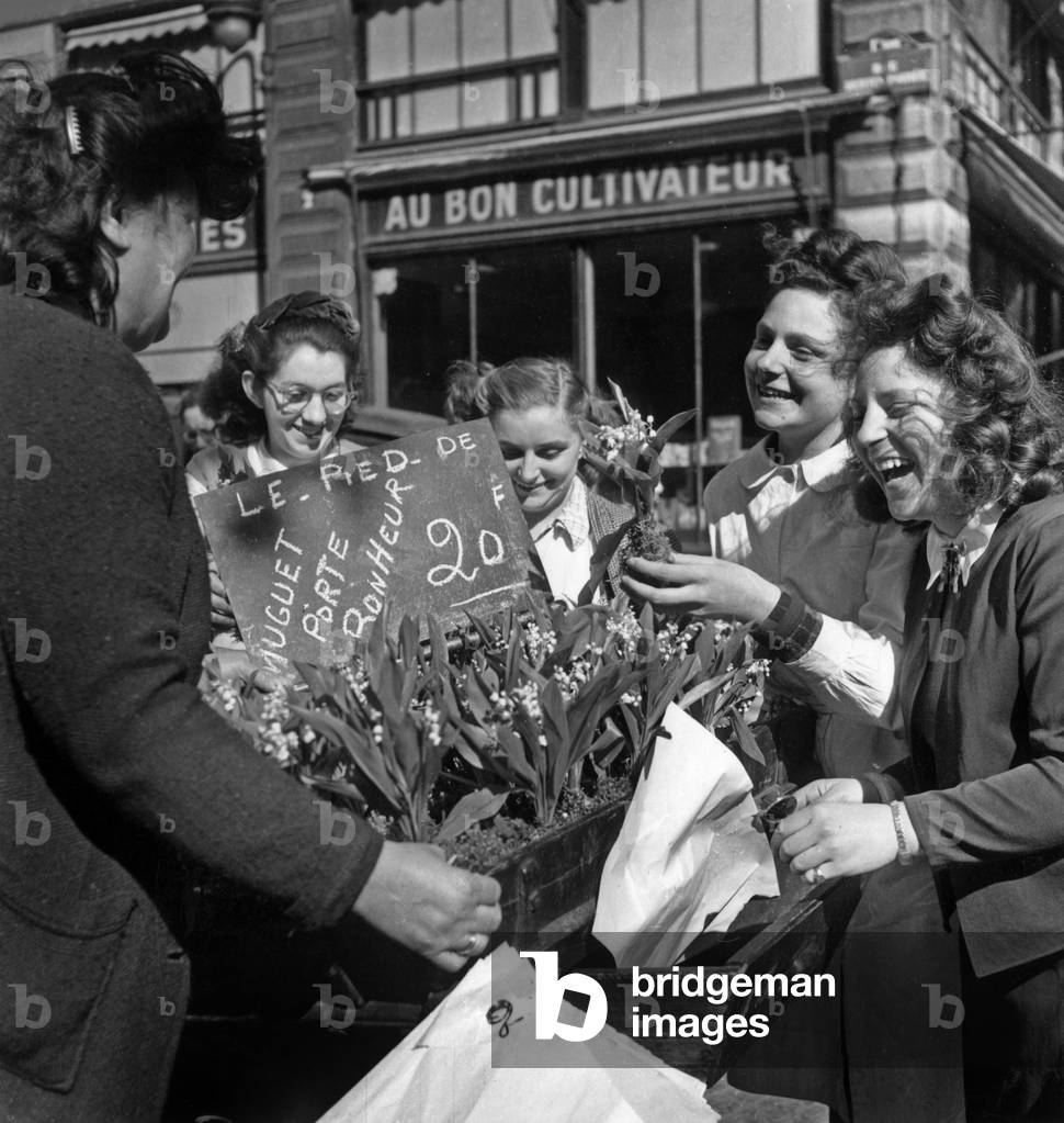 Lily of The Valley Sold in Paris May 01, 1947 (b/w photo)