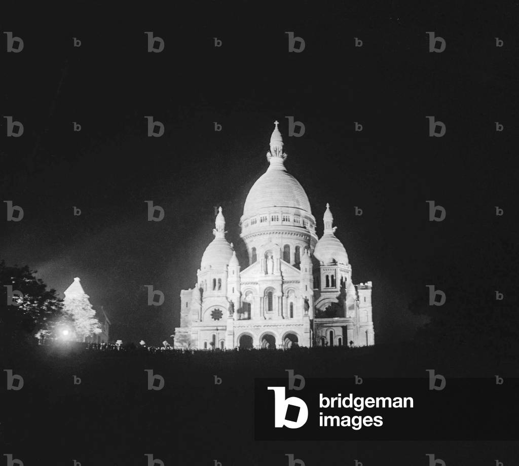 The Sacred Heart of Paris, Montmartre, by night, 1951 (b/w photo)
