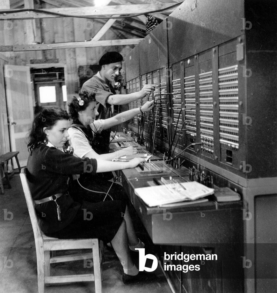 Girl and Boy Scouts As Switchboard Operators during Jamboree (Multi Ethnic Groups of Scouts Meeting) in France in 1947 (b/w photo)