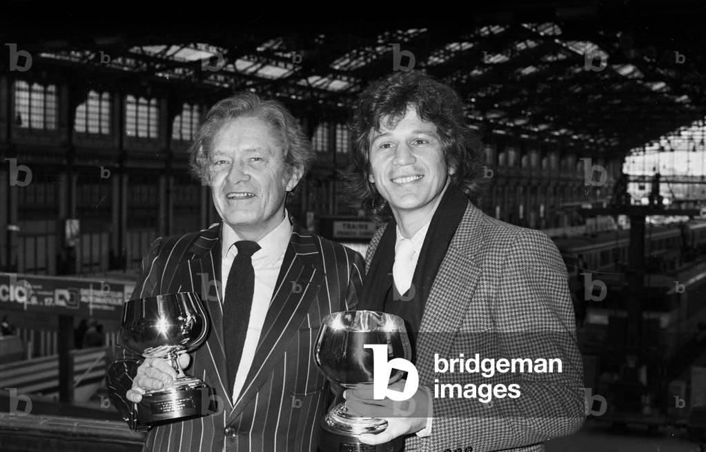 French Lyric Writer Pierre Delanoe With Singer Gerard Lenorman (They Won A Prize For A Song) December 15, 1980 (b/w photo)