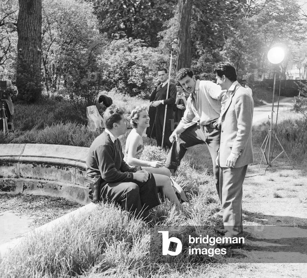 Eddy Basini, Monique Artur, Roland Bailly and Daniel Gelin on set of film 