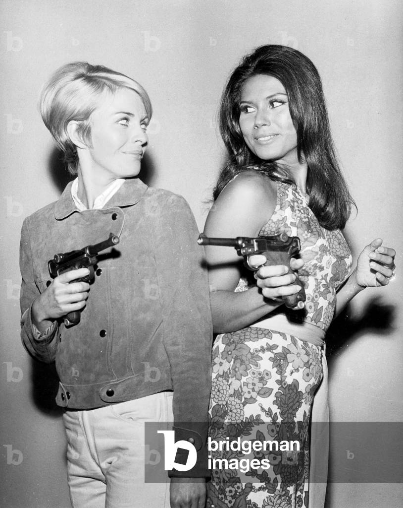Jean Seberg and Maria Rosa Rodriguez on Set of Film Gold Robbers 1966 (b/w photo)
