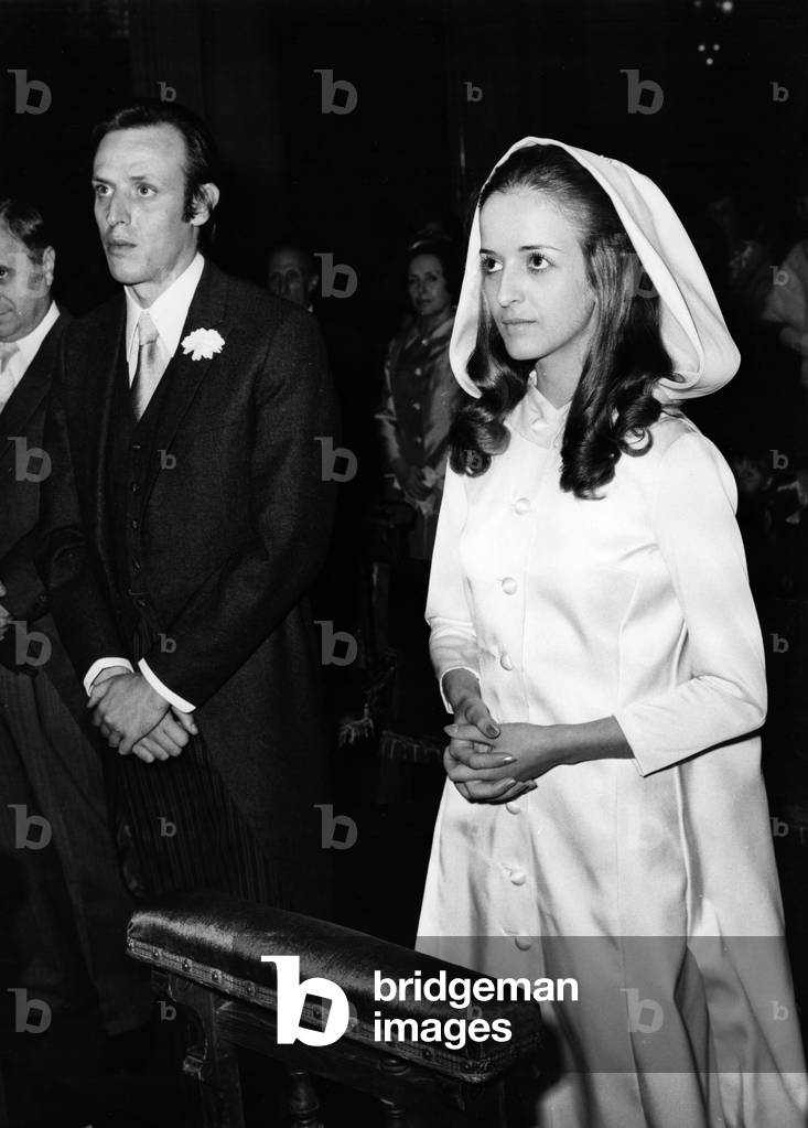 Wedding of princess Beatrice de Bourbon with Jean Bernard Venturini, Paris, April 28, 1972 (b/w photo)