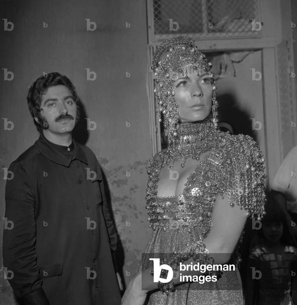 Spanish fashion designer Paco Rabanne at the presentation of his 1967-1968 winter collection on July 27, 1967 (b/w photo)