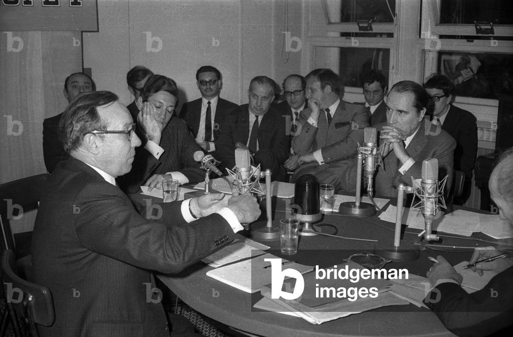 Michel Debre and Francois Mitterrand, 1969 (b/w photo)