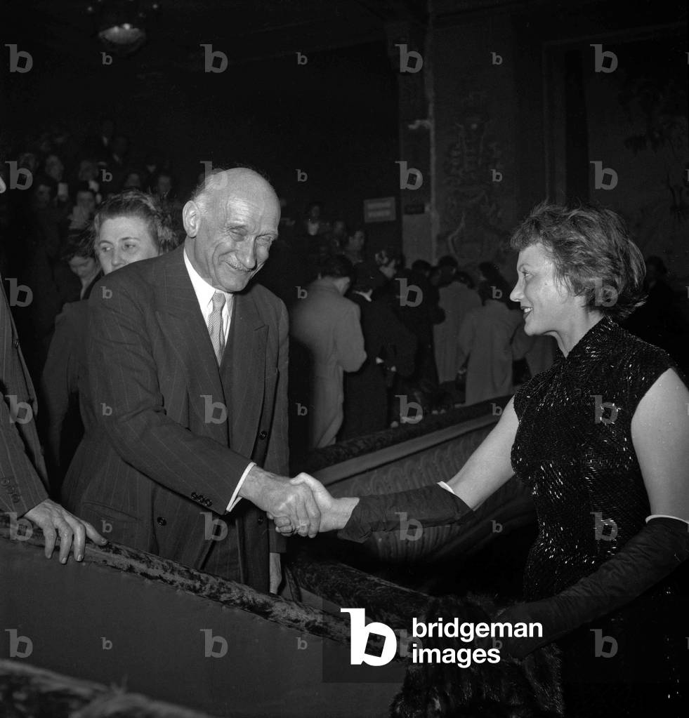 French politician Robert Schuman and Italian actress Isa Miranda at premiere of film 