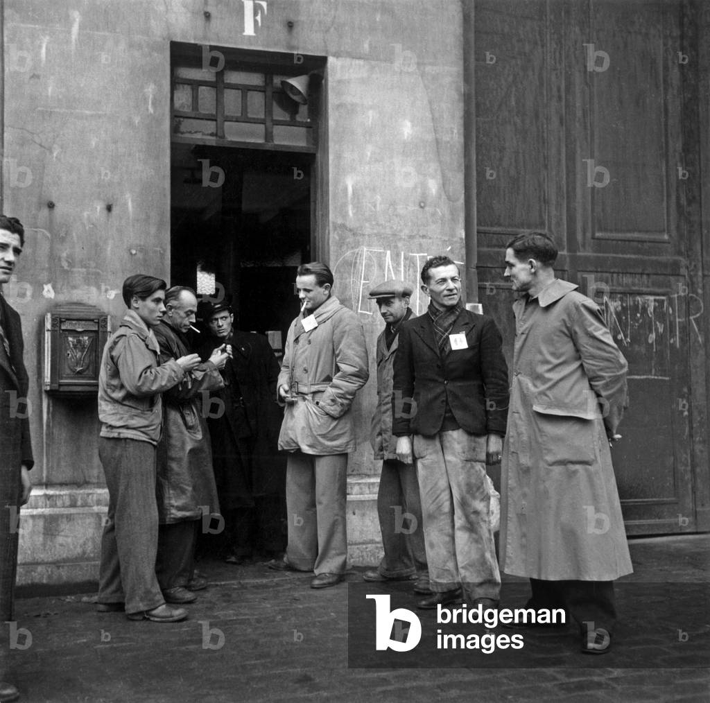 Workers of Metallurgy on Strike in France in 1947 For Raise of Salaries (b/w photo)