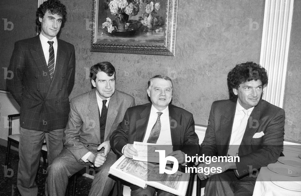 French Professor Luc Montagnier Receiving Money and A Book For his Research About Aids, Paris, December 13, 1990 (b/w photo)