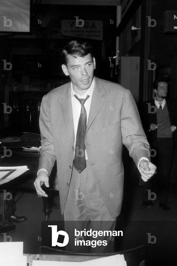 Singer Jacques Brel during Rehearsal For Concert at The Olympia in Paris on October 10, 1961 (b/w photo)