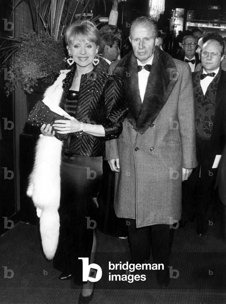 Singer Annie Cordy and her Husband Bruno For Gala in Aid of Research Against Aids at The Paradis Latin in Paris on November 26, 1985 (b/w photo)