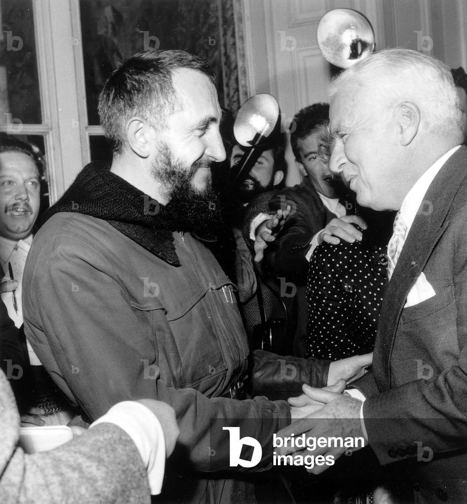 L'Abbe Pierre and Charles Chaplin October 14, 1954 : Chaplin Is Going To Give Money To Abbe Pierre For his Charity (b/w photo)