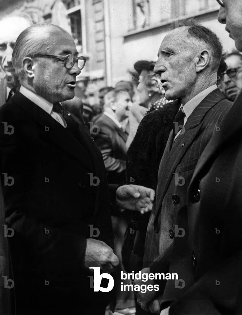 Dieudonne Costes And Maurice Bellonte During The Obseques Of Louis Breguet (Aircraft Builder) In 1955 (b/w photo)