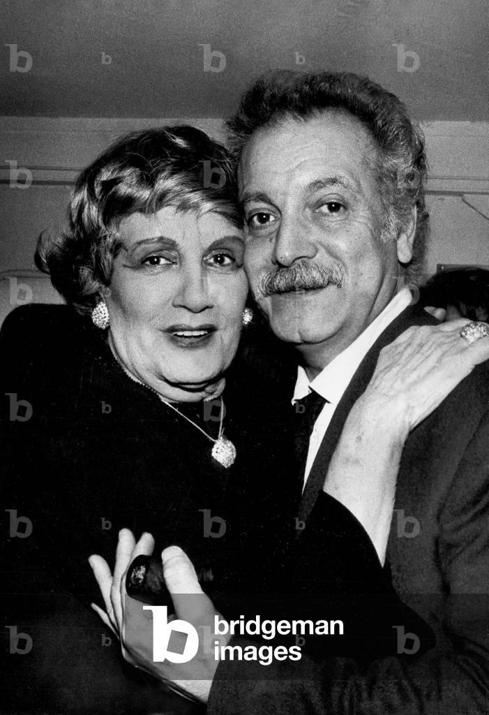 Mary Marquet and Georges Brassens at The Theatre Des Nouveautes, For The 150Th of The Play La Maison De Zaza By Gaby Bruyere. Paris, France, February 8, 1972 (b/w photo)