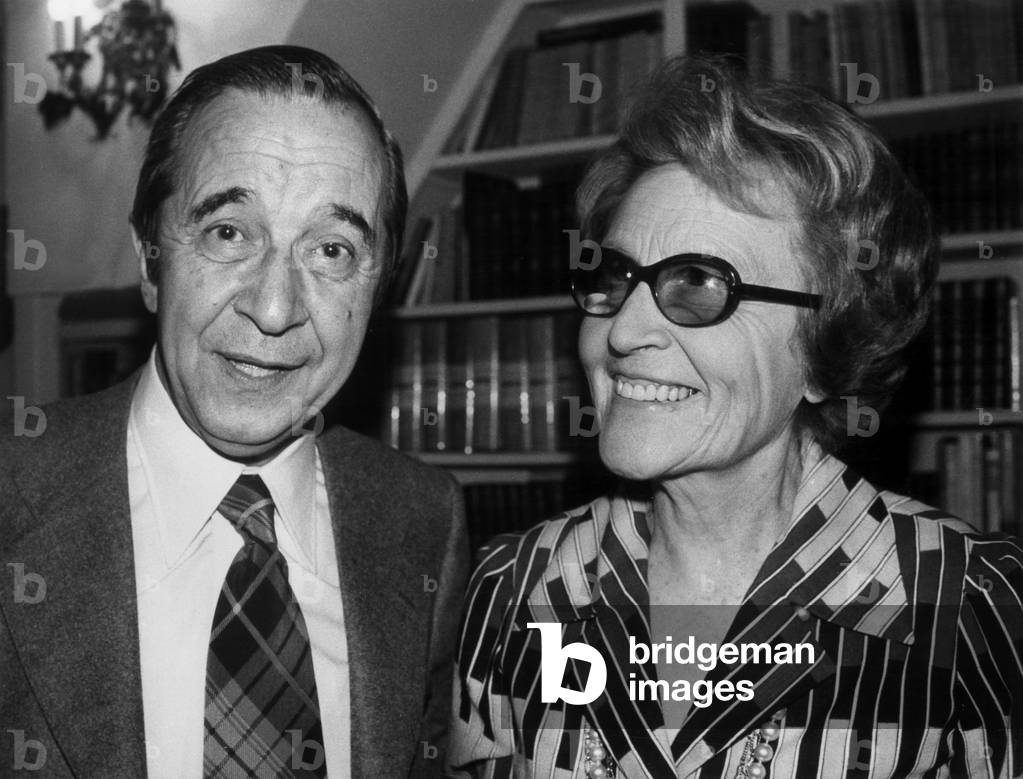 Andre Roussin After Being Elected To The French Academy Here At Him With His Wife On April 12, 1973 (b/w photo)