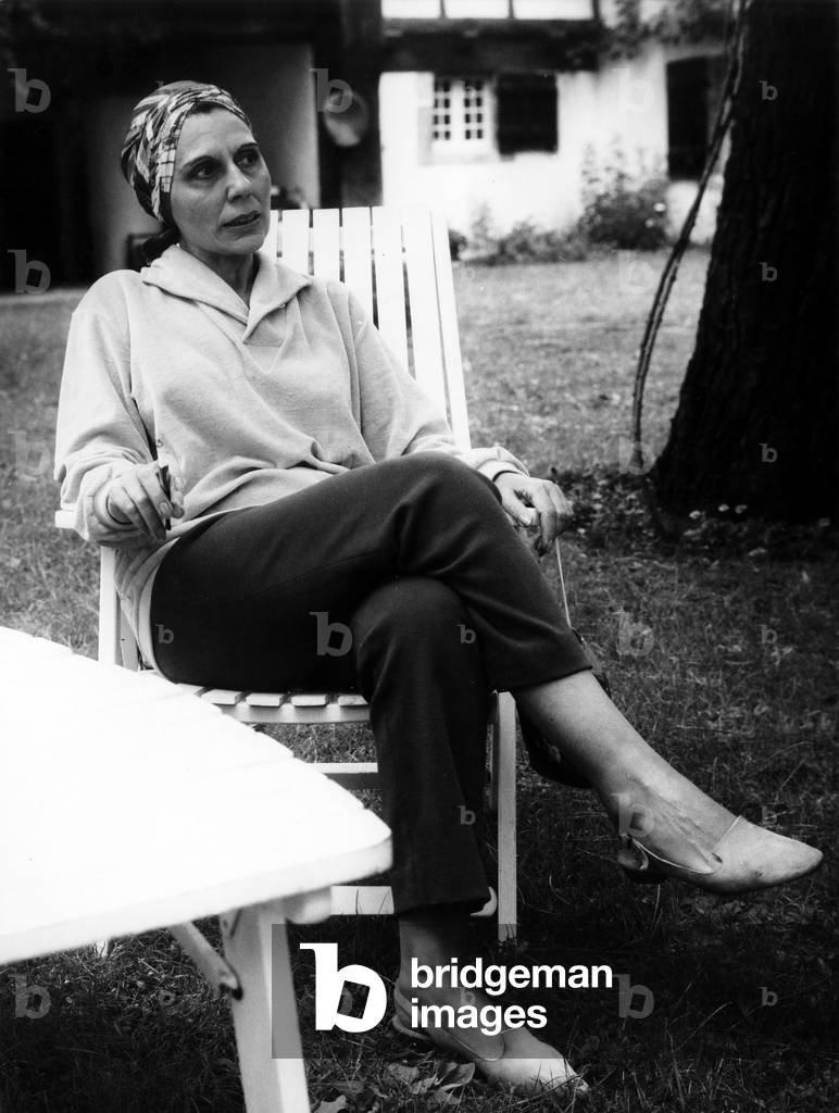 French Comedian Alice Sapritch in Arcachon, France, July 27, 1968 (b/w photo)