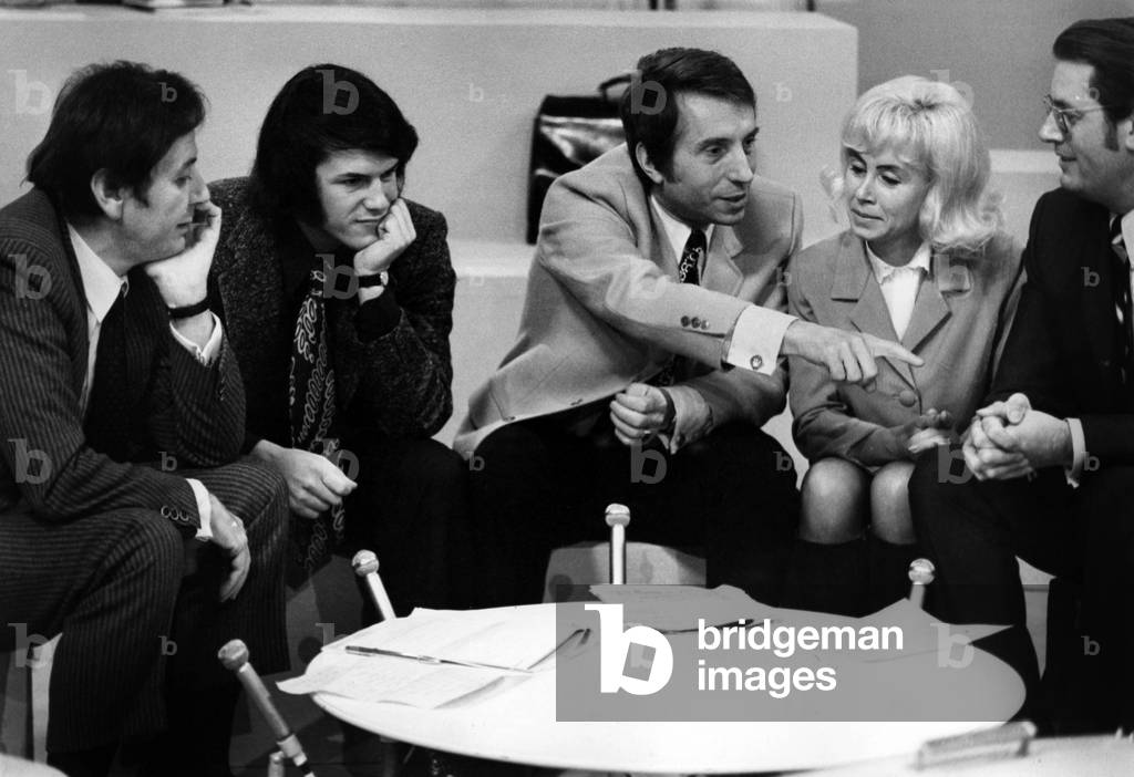 Maurice Biraud, Salvatore Adamo, Albert Raisner, Mina and Andre Gillois during TV Programme 