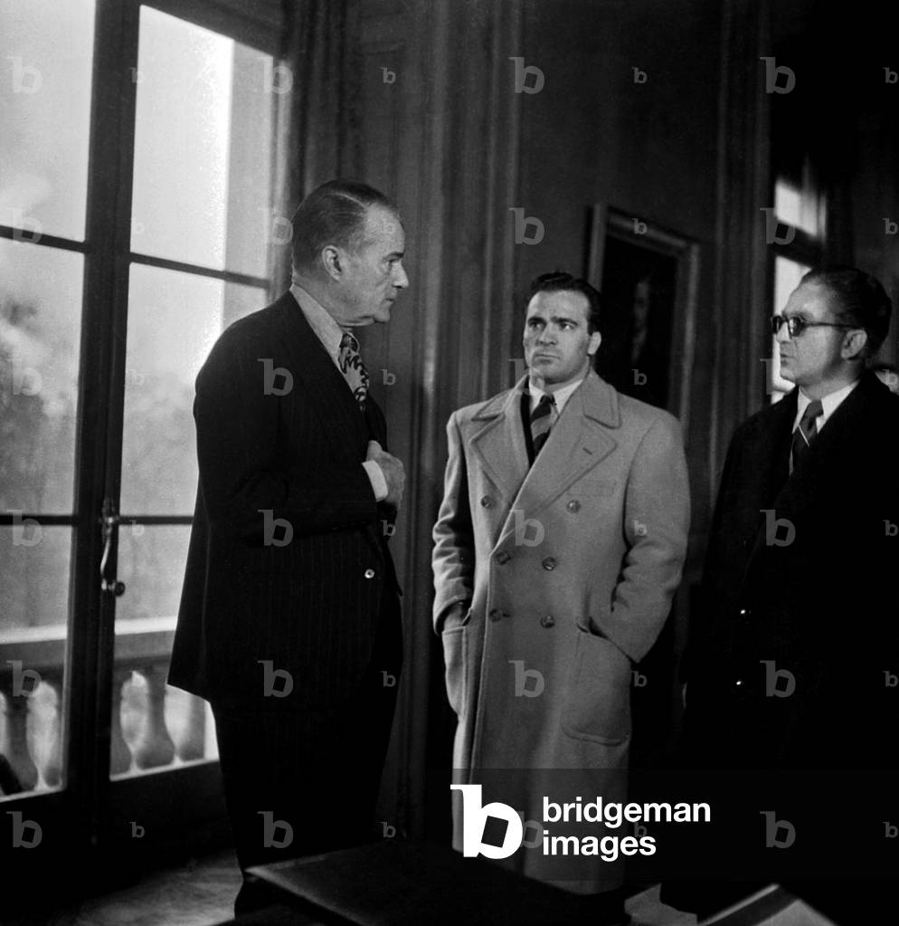 Marcel Cerdan With The American Ambassador Jefferson Caffery (L), Paris, November 9, 1946 (b/w photo)