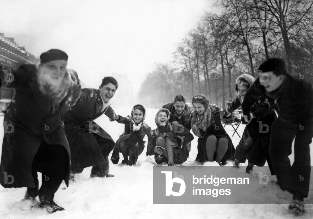 Snow in Paris during Winter, December 1938 (b/w photo)