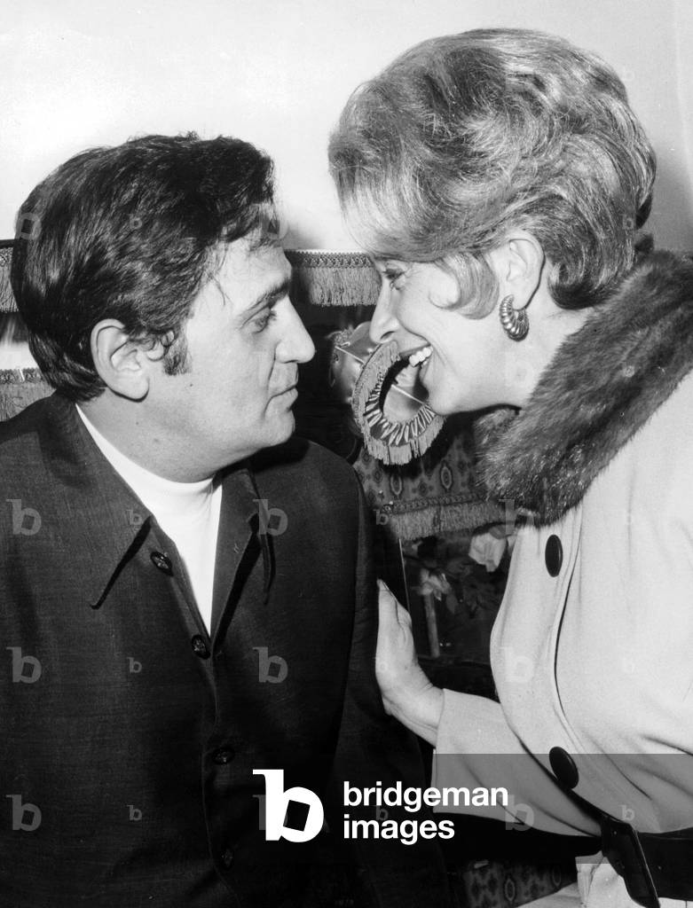 French Actor Roger Hanin With his Wife Christine Gouze Renal After his Show January 06, 1970, Paris (b/w photo)