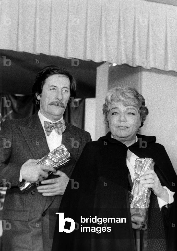 Actors Jean Rochefort and Simone Signoret Received Their Cesar (French Movie Prize) February 6, 1978 (b/w photo)