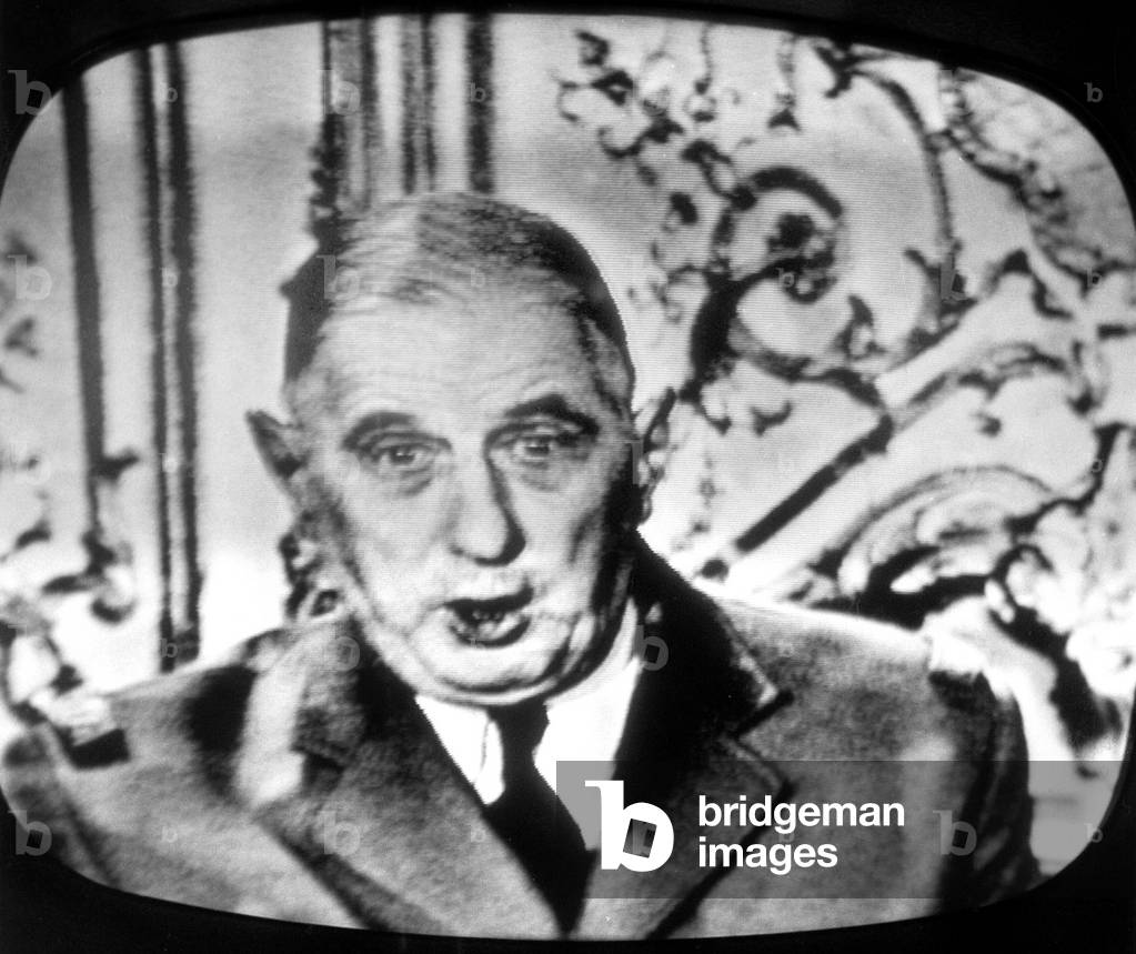 Speech of French President De Gaulle For Tv and Radio in Paris Condemning The Military Rebellion in Algiers and Explaining That He Will Use Article 16 of The Constitution For Full Powers April 24, 1961 during The War in Algeria (b/w photo)