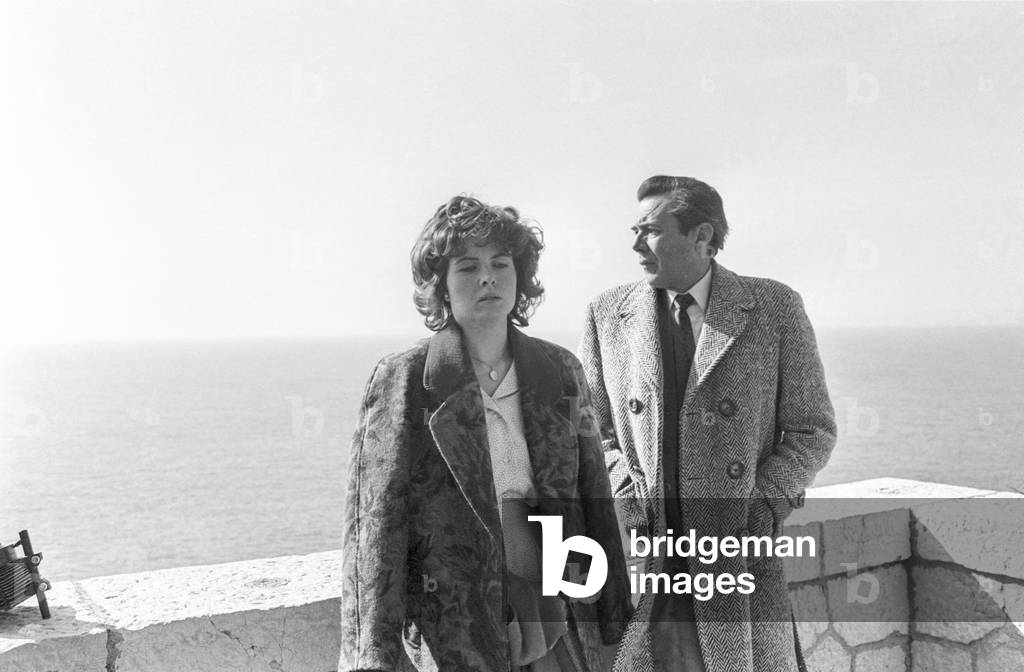 Charlotte Attenborough and Dirk Bogarde on set of film 